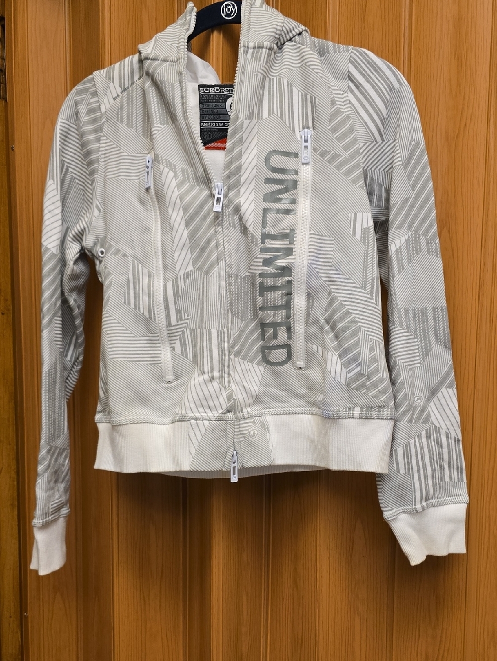 UNLIMITED Hooded Bomber Jacket in Gray & White